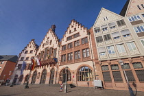 Germany, Hesse, Frankfurt, Altstadt Old Town, Romerberg  square with post WW2 restored buildings including Haus Romer the City Hall.