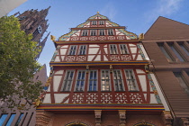 Germany, Hesse, Frankfurt, New Old Town, Haus zur Goldenen Waage or House of the Golden Scales, 21st century reconstructed half-timbered former Renaissance house built in 1618.