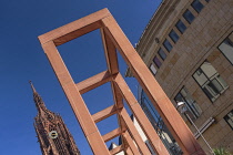 Germany, Hesse, Frankfurt, New Old Town, view up Markt towards Frankfurt Cathedral tower.