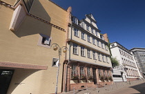 Germany, Hesse, Frankfurt, Street view of  the Goethe House, birthplace and childhood home of German poet and playwright Johann Wolfgang von Goethe, originally built in 1618 but  destroyed in WW2 and...