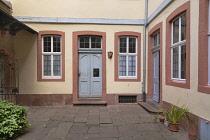 Germany, Hesse, Frankfurt, Courtyard entrance to the interior of the Goethe House, birthplace and childhood home of German poet and playwright Johann Wolfgang von Goethe, originally built in 1618 but...