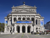 Germany, Hesse, Frankfurt, Alte Oper or the Old Opera House concert hall built in 1880 which was destroyed by bombs in 1944 and rebuilt in the 1970's before being opened in 1981, view from the Opernpl...